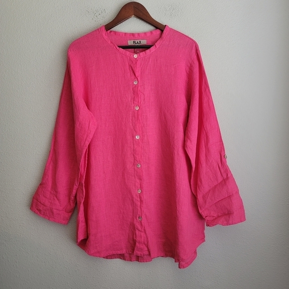 FLAX Linen Round Neck Button-down Blouse size M NWT - Picture 1 of 5